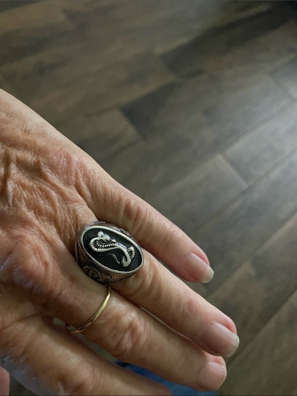 Silver Tone Oval Black Onyx Statement Ring